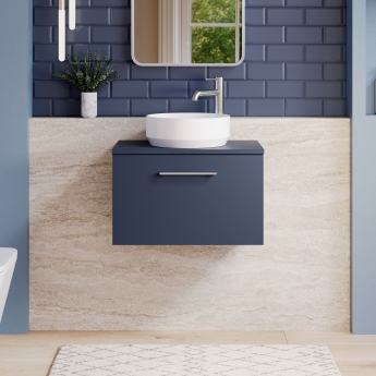 Nuie Arno Wall Hung 1-Drawer Vanity Unit with Worktop 600mm Wide - Midnight Blue | Product Image