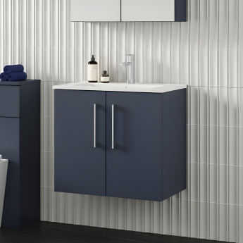 Nuie Arno Wall Hung 2-Door Vanity Unit with Basin-2 600mm Wide - Midnight Blue | Product Image
