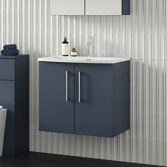 Nuie Arno Wall Hung 2-Door Vanity Unit with Basin-4 600mm Wide - Midnight Blue | Product Image