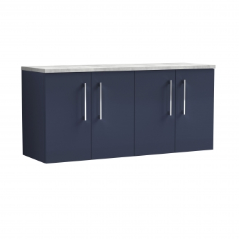 Nuie Arno Wall Hung 4-Door Vanity Unit with Bellato Grey Worktop 1200mm Wide - Midnight Blue