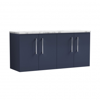 Nuie Arno Wall Hung 4-Door Vanity Unit with Carrera Marble Worktop 1200mm Wide - Midnight Blue | Product Image
