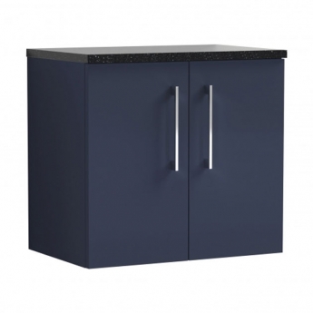 Nuie Arno Wall Hung 2-Door Vanity Unit with Sparkling Black Worktop 600mm Wide - Midnight Blue | Product Image