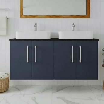 Nuie Arno Wall Hung 4-Door Vanity Unit with Sparkling Black Worktop 1200mm Wide - Midnight Blue | Product Image