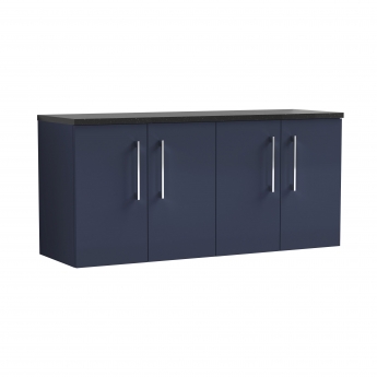 Nuie Arno Wall Hung 4-Door Vanity Unit with Sparkling Black Worktop 1200mm Wide - Midnight Blue | Product Image