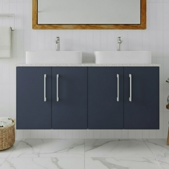 Nuie Arno Wall Hung 4-Door Vanity Unit with Sparkling White Worktop 1200mm Wide - Midnight Blue | Product Image