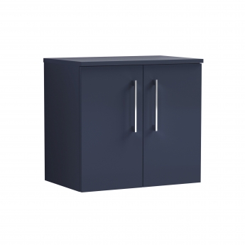 Nuie Arno Wall Hung 2-Door Vanity Unit with Worktop 600mm Wide - Midnight Blue | Product Image