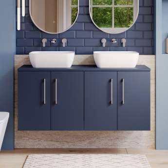 Nuie Arno Wall Hung 4-Door Vanity Unit with Worktop 1200mm Wide - Midnight Blue | Product Image