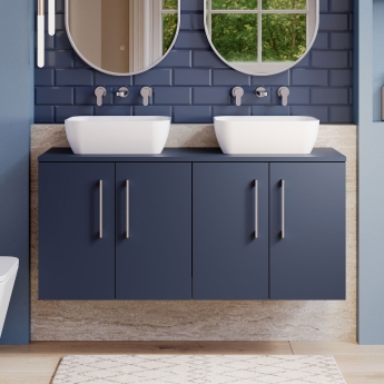 Nuie Arno Wall Hung 4-Door Vanity Unit with Worktop 1200mm Wide - Midnight Blue | Product Image