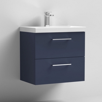 Nuie Arno Wall Hung 2-Drawer Vanity Unit with Basin-1 600mm Wide - Midnight Blue