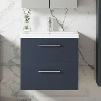 Nuie Arno Wall Hung 2-Drawer Vanity Unit with Basin-1 600mm Wide - Midnight Blue