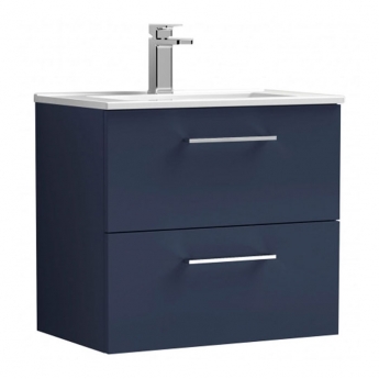 Nuie Arno Wall Hung 2-Drawer Vanity Unit with Basin-2 600mm Wide - Midnight Blue | Product Image