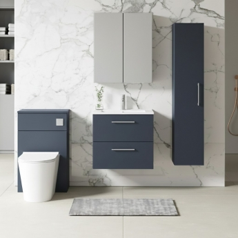 Nuie Arno Wall Hung 2-Drawer Vanity Unit with Basin-2 600mm Wide - Midnight Blue | Product Image