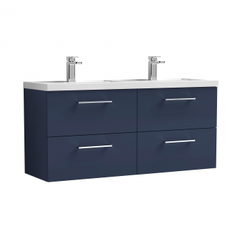 Nuie Arno Wall Hung 4-Drawer Vanity Unit with Double Polymarble Basin 1200mm Wide - Midnight Blue | Product Image