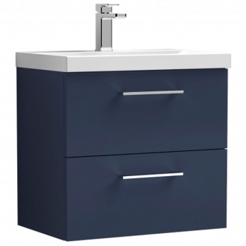 Nuie Arno Wall Hung 2-Drawer Vanity Unit with Basin-3 600mm Wide - Midnight Blue | Product Image