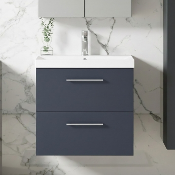 Nuie Arno Wall Hung 2-Drawer Vanity Unit with Basin-3 600mm Wide - Midnight Blue | Product Image