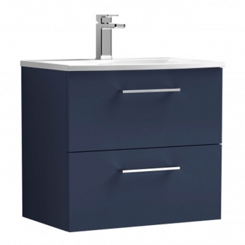 Nuie Arno Wall Hung 2-Drawer Vanity Unit with Basin-4 600mm Wide - Midnight Blue | Product Image