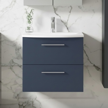 Nuie Arno Wall Hung 2-Drawer Vanity Unit with Basin-4 600mm Wide - Midnight Blue | Product Image