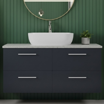 Nuie Arno Wall Hung 4-Drawer Vanity Unit with Bellato Grey Worktop 1200mm Wide - Midnight Blue | Product Image