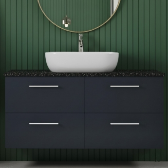 Nuie Arno Wall Hung 4-Drawer Vanity Unit with Sparkling Black Worktop 1200mm Wide - Midnight Blue | Product Image