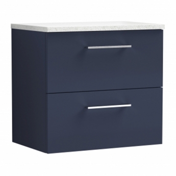 Nuie Arno Wall Hung 2-Drawer Vanity Unit with Sparkling White Worktop 600mm Wide - Midnight Blue | Product Image