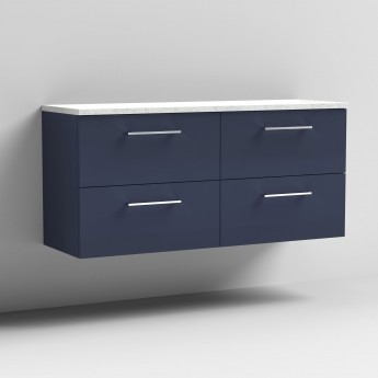 Nuie Arno Wall Hung 4-Drawer Vanity Unit with Sparkling White Worktop 1200mm Wide - Midnight Blue | Product Image