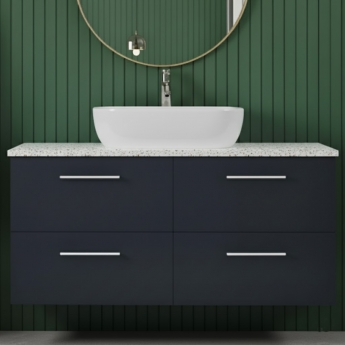 Nuie Arno Wall Hung 4-Drawer Vanity Unit with Sparkling White Worktop 1200mm Wide - Midnight Blue | Product Image