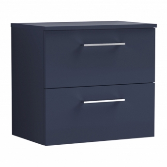 Nuie Arno Wall Hung 2-Drawer Vanity Unit with Worktop 600mm Wide - Midnight Blue | Product Image