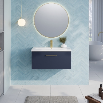 Nuie Arno Wall Hung 1-Drawer Vanity Unit with Basin-1 800mm Wide - Midnight Blue | Product Image