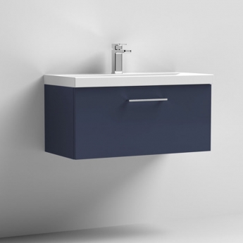 Nuie Arno Wall Hung 1-Drawer Vanity Unit with Basin-3 800mm Wide - Midnight Blue | Product Image