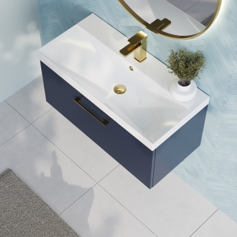 Nuie Arno Wall Hung 1-Drawer Vanity Unit with Basin-3 800mm Wide - Midnight Blue | Product Image