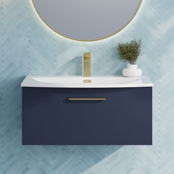 Nuie Arno Wall Hung 1-Drawer Vanity Unit with Basin-4 800mm Wide - Midnight Blue | Product Image