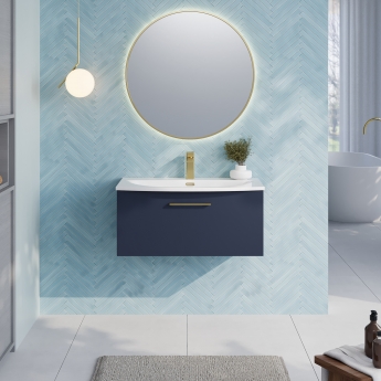 Nuie Arno Wall Hung 1-Drawer Vanity Unit with Basin-4 800mm Wide - Midnight Blue | Product Image