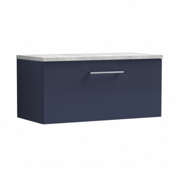 Nuie Arno Wall Hung 1-Drawer Vanity Unit with Bellato Grey Worktop 800mm Wide - Midnight Blue | Product Image
