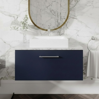 Nuie Arno Wall Hung 1-Drawer Vanity Unit with Bellato Grey Worktop 800mm Wide - Midnight Blue | Product Image