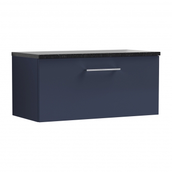 Nuie Arno Wall Hung 1-Drawer Vanity Unit with Sparkling Black Worktop 800mm Wide - Midnight Blue | Product Image