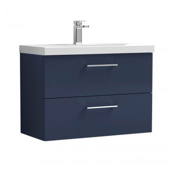 Nuie Arno Wall Hung 2-Drawer Vanity Unit with Basin-1 800mm Wide - Midnight Blue | Product Image