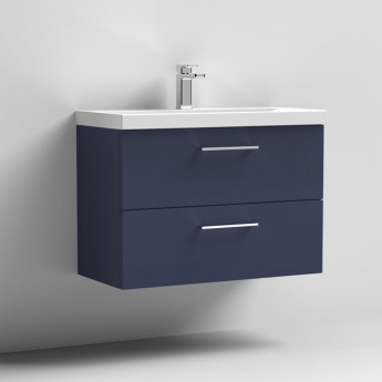 Nuie Arno Wall Hung 2-Drawer Vanity Unit with Basin-3 800mm Wide - Midnight Blue | Product Image