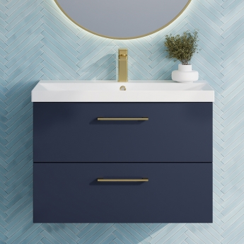Nuie Arno Wall Hung 2-Drawer Vanity Unit with Basin-3 800mm Wide - Midnight Blue | Product Image