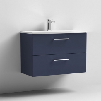 Nuie Arno Wall Hung 2-Drawer Vanity Unit with Basin-4 800mm Wide - Midnight Blue | Product Image