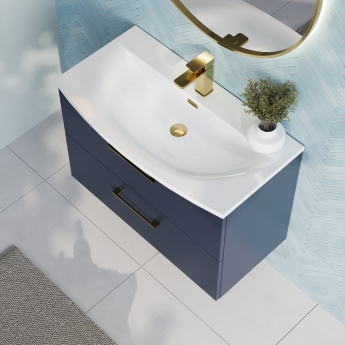 Nuie Arno Wall Hung 2-Drawer Vanity Unit with Basin-4 800mm Wide - Midnight Blue | Product Image