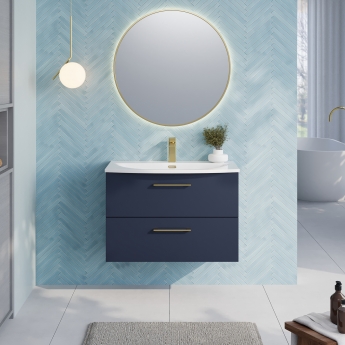 Nuie Arno Wall Hung 2-Drawer Vanity Unit with Basin-4 800mm Wide - Midnight Blue | Product Image
