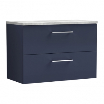 Nuie Arno Wall Hung 2-Drawer Vanity Unit with Bellato Grey Worktop 800mm Wide - Midnight Blue | Product Image