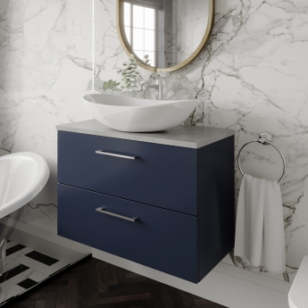 Nuie Arno Wall Hung 2-Drawer Vanity Unit with Bellato Grey Worktop 800mm Wide - Midnight Blue | Product Image
