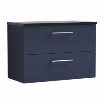Nuie Arno Wall Hung 2-Drawer Vanity Unit with Sparkling Black Worktop 800mm Wide - Midnight Blue | Product Image