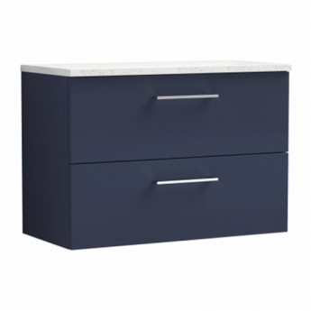 Nuie Arno Wall Hung 2-Drawer Vanity Unit with Sparkling White Worktop 800mm Wide - Midnight Blue | Product Image