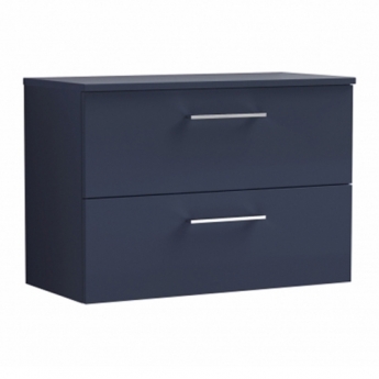Nuie Arno Wall Hung 2-Drawer Vanity with Worktop 800mm Wide - Midnight Blue | Product Image