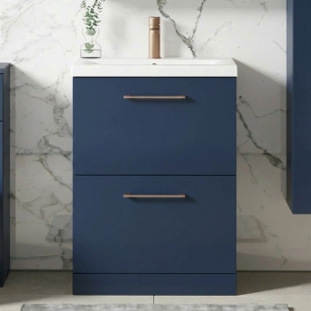 Nuie Arno Floor Standing 2-Drawer Vanity Unit with Basin-1 600mm Wide - Midnight Blue | Product Image