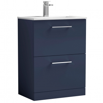 Nuie Arno Floor Standing 2-Drawer Vanity Unit with Basin-2 600mm Wide - Midnight Blue | Product Image