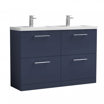 Nuie Arno Floor Standing 4-Drawer Vanity Unit with Double Polymarble Basin 1200mm Wide - Midnight Blue | Product Image