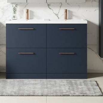 Nuie Arno Floor Standing 4-Drawer Vanity Unit with Double Polymarble Basin 1200mm Wide - Midnight Blue | Product Image